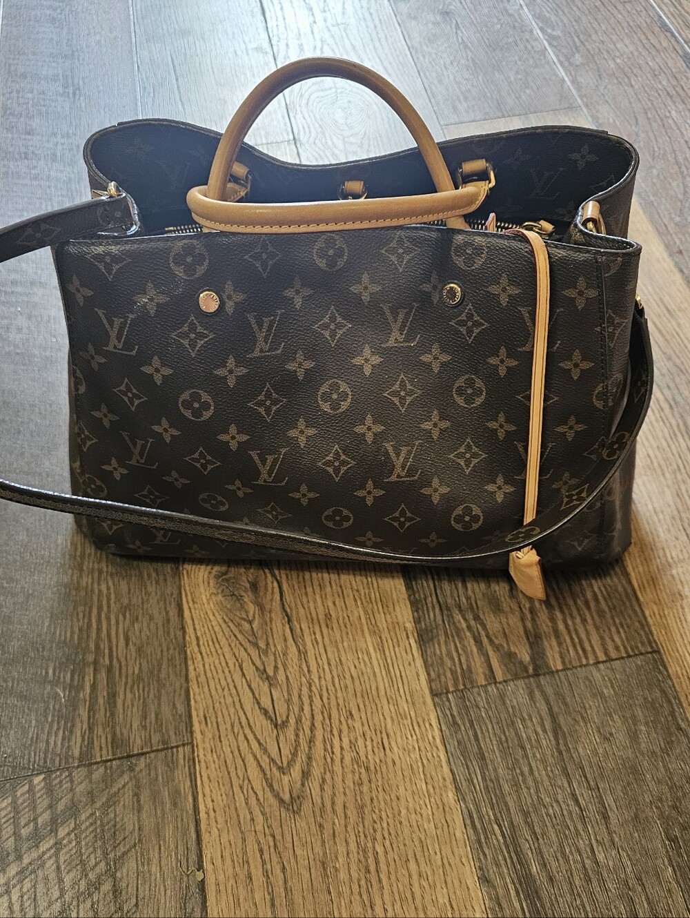 Louis Vuitton Monogram Canvas Tote with Natural Vachetta Trim (Brown, Tan)